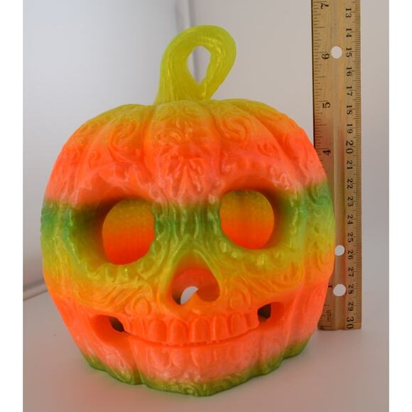 🎃 3D Printed Skull Pumpkin – Neon Glow Halloween Decoration colorful sparkly - Picture 4 of 7